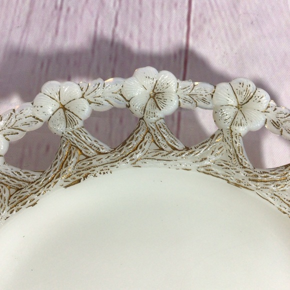 Vintage White Milk Glass and Gold Floral Plate - Picture 4 of 5